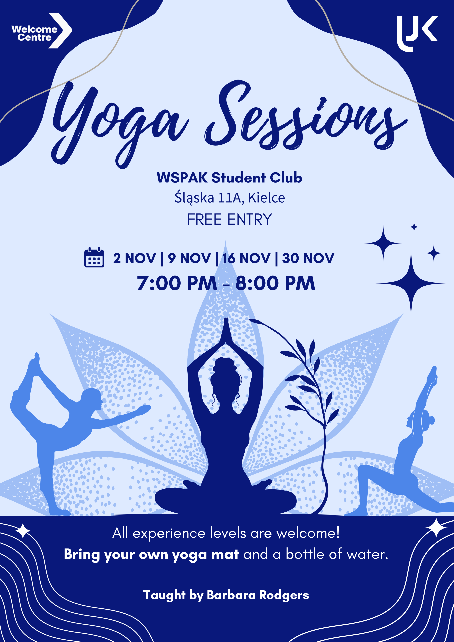 Yoga Sessions at WSPAK Student Club on 2, 9, 16 and 30 November 2026